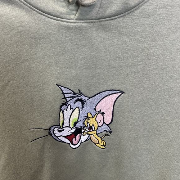 H&M Tom & Jerry Graphic Embroidered Green Hoodie Mens Size Small - Picture 3 of 11
